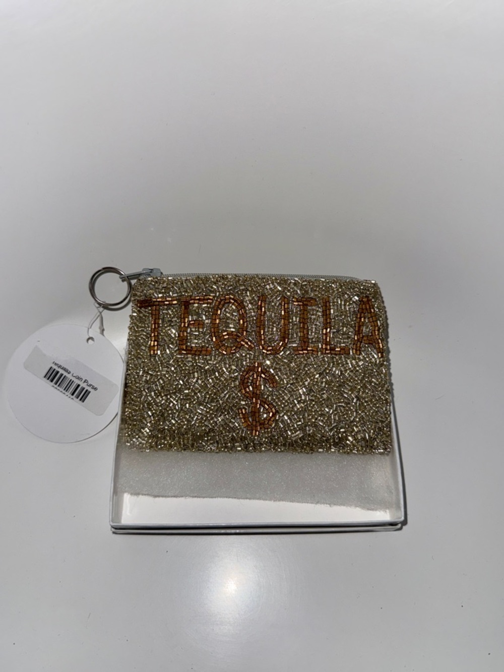Tiana New York Beaded 'TEQUILA $' Metallic Zip Coin Pouch NWT